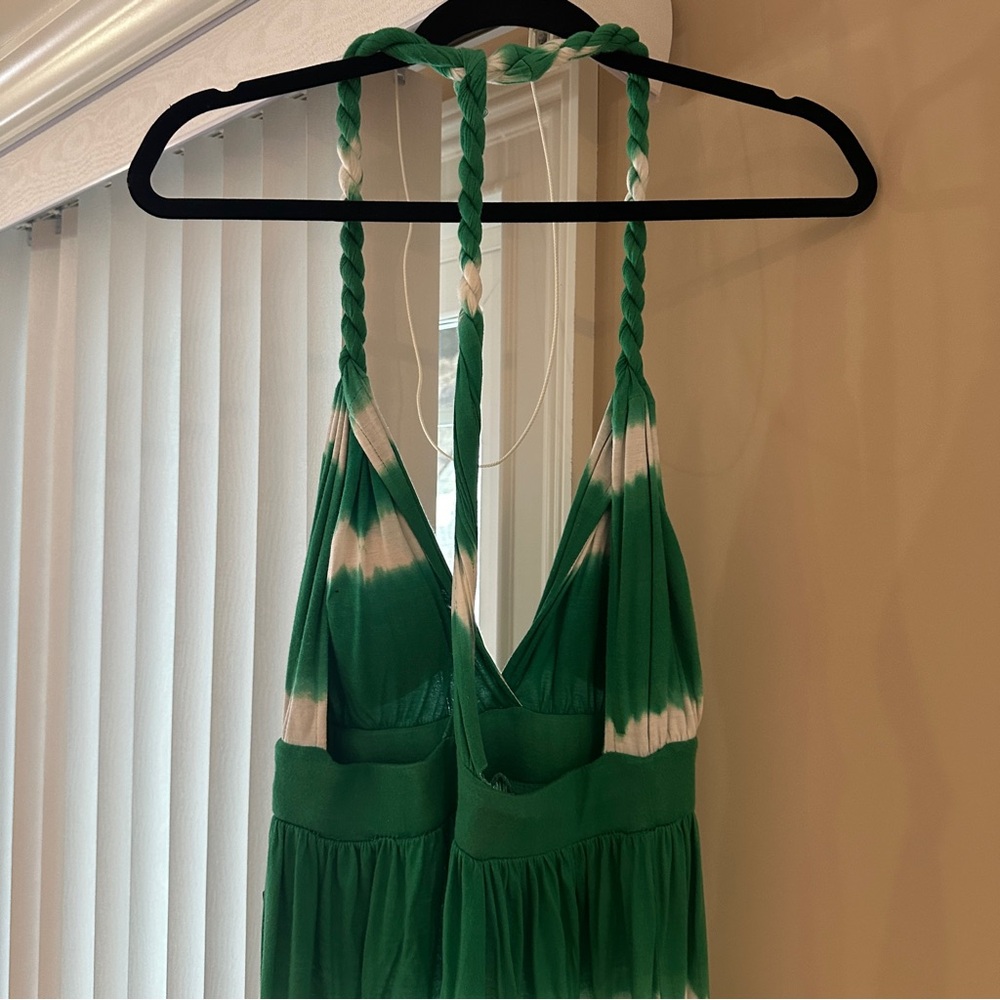 Green and White Maxi Halter Dress